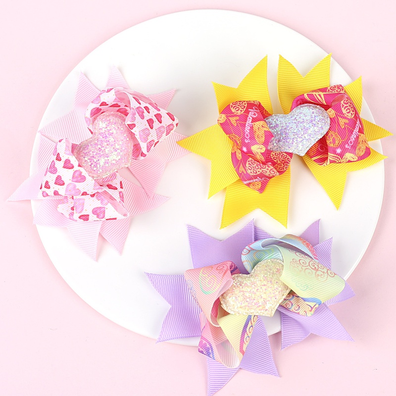 childrens bows hairpin wholesale multilayer bow heart hair clip color matching 23 colors NHWO503247