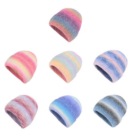 tie-dye printed knitted hat autumn and winter new female rainbow gradient wool hat  NHJCX503463's discount tags