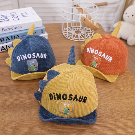 Baby cartoon dinosaur cap 2021 fall new corduroy soft brim hat baby out warm hat NHJCX503468's discount tags