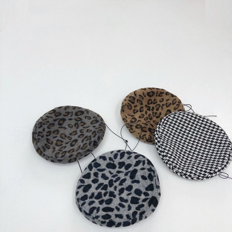 Classic houndstooth pattern beret fashion autumn and winter woolen leopard girl hat NHJCX503462's discount tags