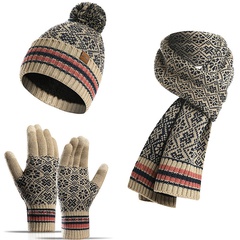 neuer Winter warmer Anzug dreiteilige Acryl Strickwolle Mütze Schal Handschuhe Großhandel