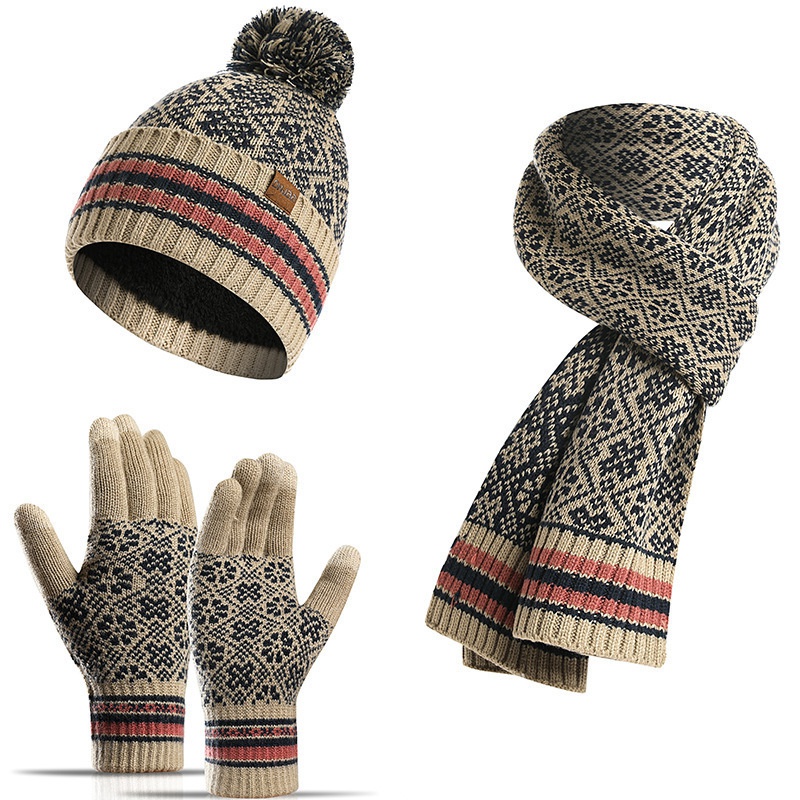 neuer Winter warmer Anzug dreiteilige Acryl Strickwolle Mtze Schal Handschuhe Grohandel