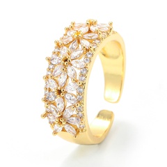 Korean micro-inlaid zircon flower diamond petals personalized open ring
