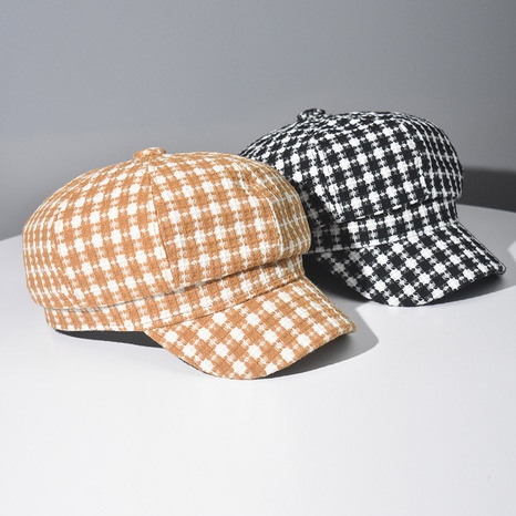 Korean cotton autumn and winter Korean lattice pattern octagonal hat British style painter hat NHJIA503517's discount tags