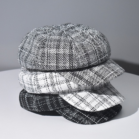 New style black and white striped plaid fashion beret dome octagonal ladies hat with brim wholesale NHJIA503521's discount tags