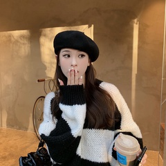 Autumn and winter wool beret women winter literary painter hat solid color beret