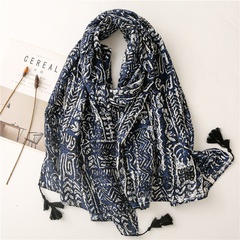 retro ethnic blue and white porcelain navy blue hand-painted cotton and linen feel scarf