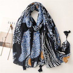 ethnic blue and white porcelain pop totem silk scarf long braid gauze scarf wholesale