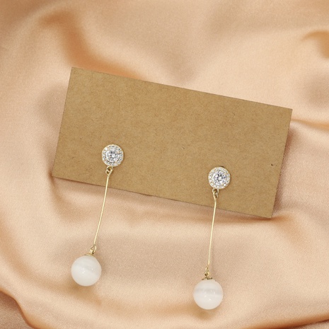 Simple opal long pendent copper zircon earrings wholesale  NHIK518115's discount tags