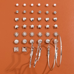 21 Pairs Silver Stud Fashion Star Hanging Earrings Set