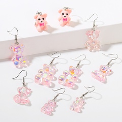 Creative trend resin pink bear European and American acrylic animal cute earrings