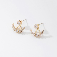 925 Silver Needle Cute and Compact Rhinestone Star and Moon Stud Earring European and American Ins Fashion Temperament a Pair of Earrings Dual Purpose Female