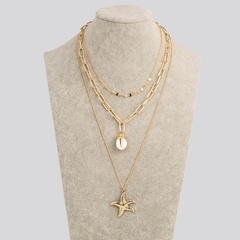 Europe and America Cross Border Fashion Necklace Shell Necklace Pendant Multi-Layer Necklace Metal Starfish Ocean Pendant Ornaments Women