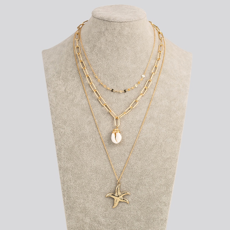 Europe and America Cross Border Fashion Necklace Shell Necklace Pendant MultiLayer Necklace Metal Starfish Ocean Pendant Ornaments Women