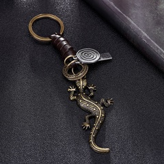 Porte-clés en cuir de lézard gecko rétro pendentif de clé de voiture tissé à la main créatif