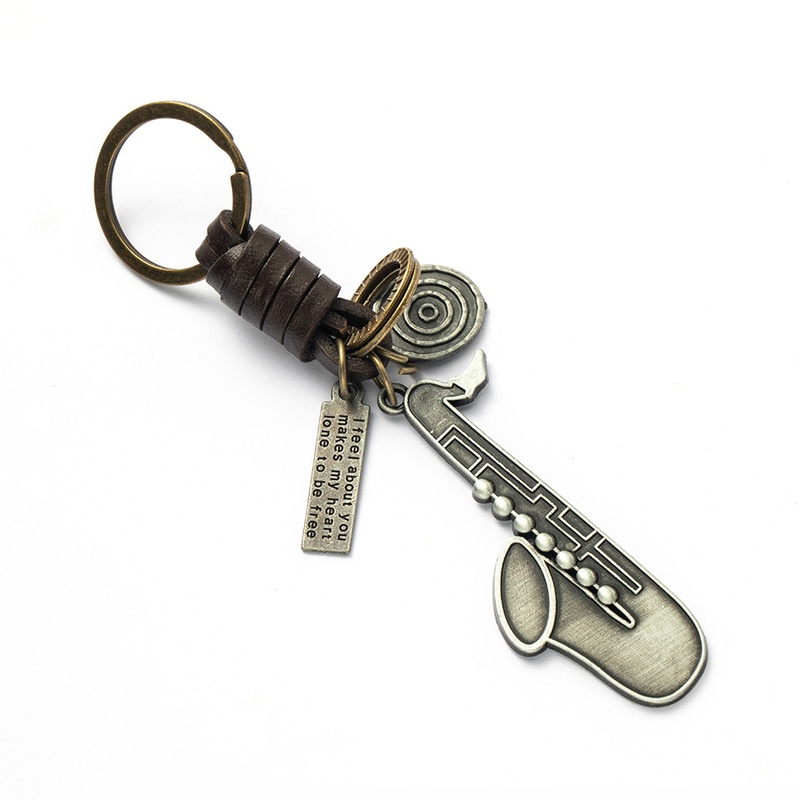 vintage pipe cowhide keychain creative handwoven car keychain pendant