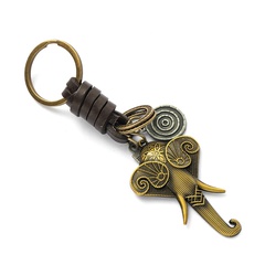 vintage elephant head cowhide keychain creative hand-woven car keychain pendant