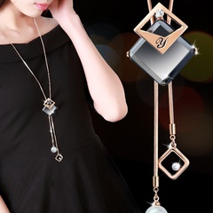 Korea's new geometric double diamond tassel long sweater chain jewelry pendant wholesale