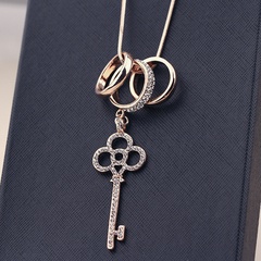 Korean Style Fashionable Long Ring Diamond Inlaid Key Sweater Chain Necklace Popular Cross-Border All-Match Clothing Women's Factory Direct Sales