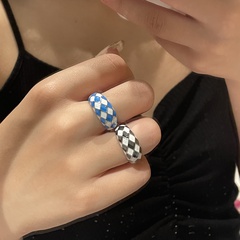 Korea black and white diamond enamel dripping oil ring fashion geometric stainless steel ring