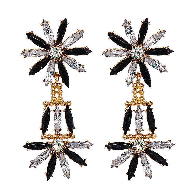 retro alloy flower shape earrings geometric diamond long earrings