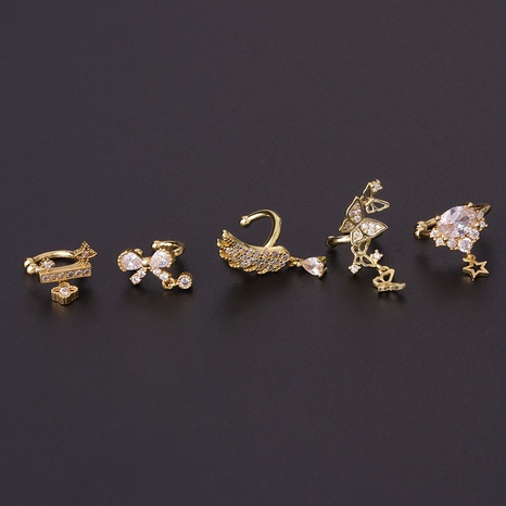 Bow feather fashion zircon ear bone clip earrings one-piece wholesale jewelry's discount tags