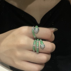 New Fluorescent Green Snake Micro Setting Ring Female Niche Design Ins Trendy Cool High Sense Normcore Style Ring Ring