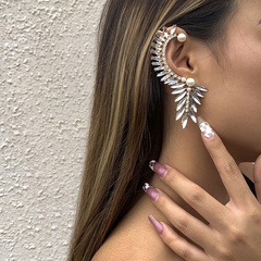 jewelry fashion exaggerated crystal pearl diamond earrings personality geometric leaf ear bone clip