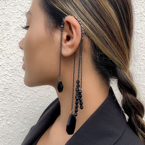 Dark Punk Crystal Tassel Ear Hanging Female Ornament Personality Europe and America Cross Border Metal Chain Earrings's discount tags