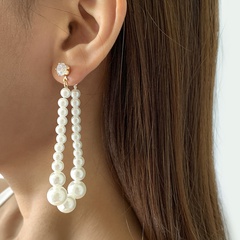 Retro simple inlaid zircon earrings jewelry imitation pearl beaded earrings