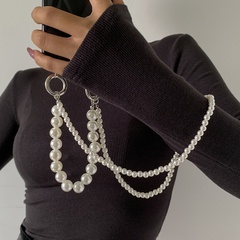 temperament double layer imitation pearl woven mobile phone chain creative U-shaped tassel woven jewelry
