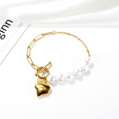 OPK Ornament Korean Dongdaemun Ins Love Special-Interest Design Stitching Pearl Bracelet Stainless Steel OT Buckle Bracelet