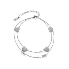 Fashion stainless steel heart-shape double-layer simple anklet wholesale
