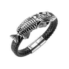 OPK Ornament Special-Interest Design Hip Hop Fish Stainless Steel Accessories Classic Men's New Leather Bracelet
