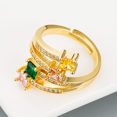 Europäische und amerikanische grenzüberschreitende Mode kreativer kupfervergoldeter Mikro-Intarsien-Farbzirkon-Ring modisch
