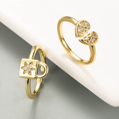 European and American Fashion Ins Personality Heartbreak Special-Interest Design Love Love Lock Copper-Plated Gold Micro-Inlaid Zircon Ring Ring