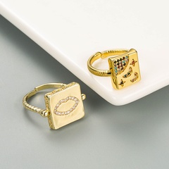 European and American simple square star and moon ring copper micro inlaid zircon exaggerated hip-hop ring
