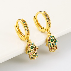 European and American fashion trend palm gold-plated copper inlaid color zircon hip-hop earrings
