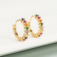 European and American cross-border fashion simple copper inlaid colorful zircon geometric round earrings