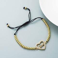 European and American Fashion Romantic Heart-Shaped Copper Micro Inlaid Zircon Bracelet Female Cold Wind Virgin Black Rope Beaded Adjustable Bracelet