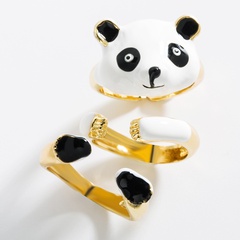cross-border new product fashion pure copper gold-plated oil dripping panda opening adjustable hip-hop ring
