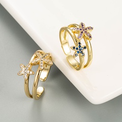 simple multi-layer flower shape ring copper inlaid with zircon opening index finger ring
