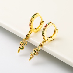 European and American Fashion Creative Copper Plating 18K Gold Inlaid Color Zircon Earrings Female Exaggerated Personalized Snake Pendant Ear Rings