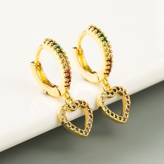 European and American cross-border geometric heart-shaped hip-hop copper inlaid color zircon earrings wholesale