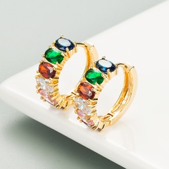 Korean Style Fashionable Simple Temperament Inlaid Color Zircon Earrings Copper Plated Gold Personalized Cold Style Rainbow Earrings for Women