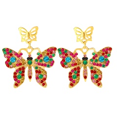 Korean full diamond butterfly earrings retro high-quality hollow diamond earrings