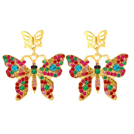 Korean full diamond butterfly earrings retro high-quality hollow diamond earrings's discount tags