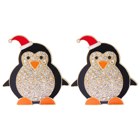 European and American Christmas Creative Foreign Trade Cartoon Christmas Alloy Diamond Penguin Earrings's discount tags