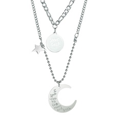 double-layer moon star pendant necklace hip-hop style  letter round brand necklace