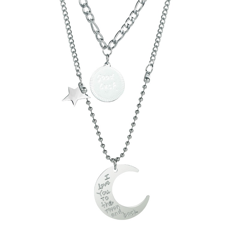 doublelayer moon star pendant necklace hiphop style  letter round brand necklace